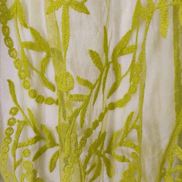 Yellow/Lime Green Sheer Embroidered Mesh Open Front Shirt - Picture 3 of 7